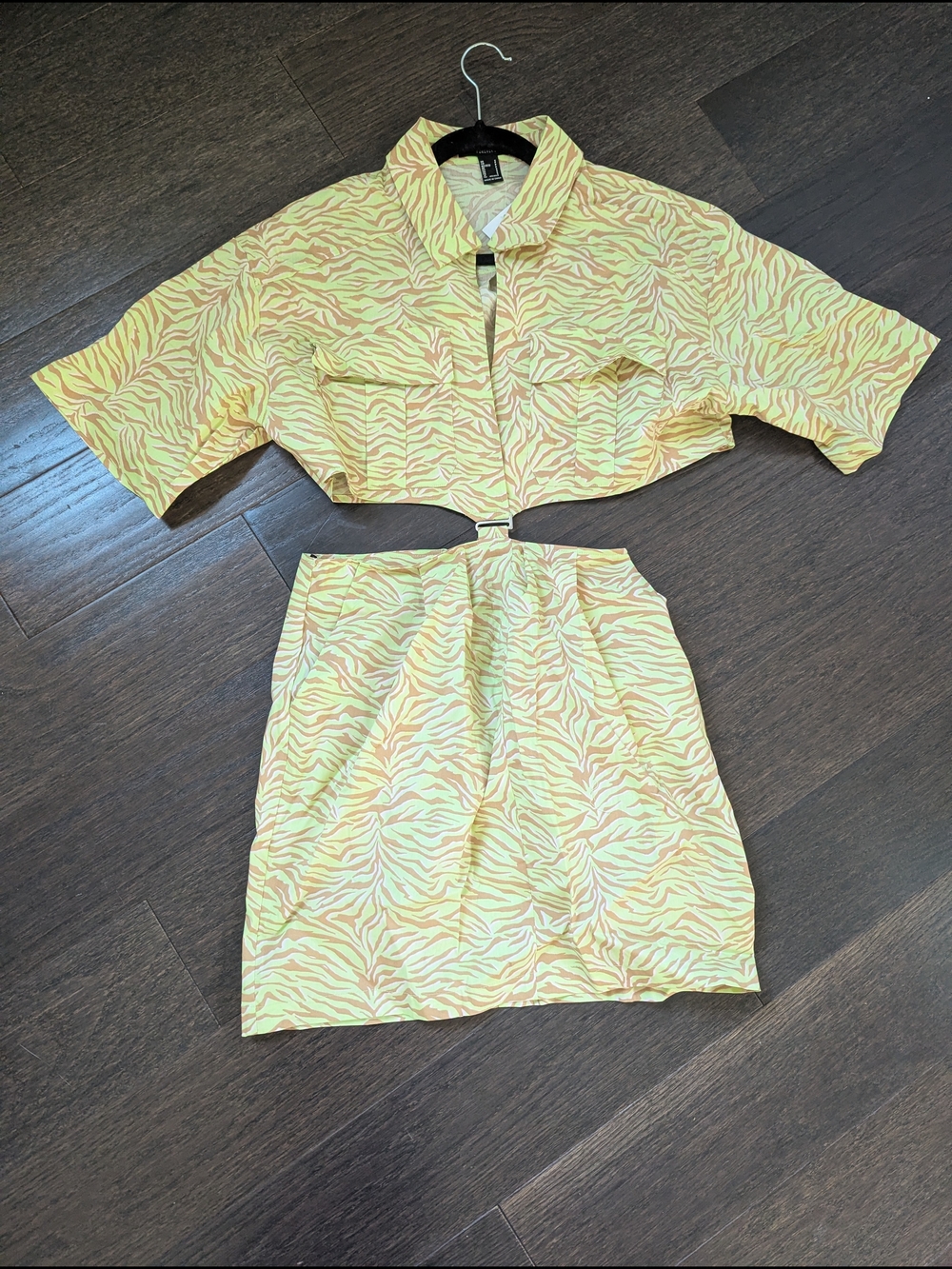 Forever 21 Yellow Zebra Print Crop Jacket & Skirt Set